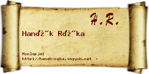 Hanák Réka névjegykártya